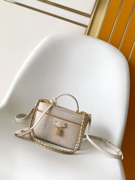 Louis Vuitton Blue Screen Print All Leather Chain Bag Cosmetic Bag Vanity Chain Pouch