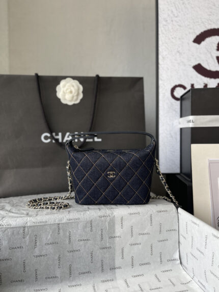 Chanel 26P Denim Lunch Box Bag classic quilted pattern