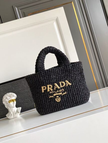 Prada Raffia Tote Bag  Imported raffia fiber design