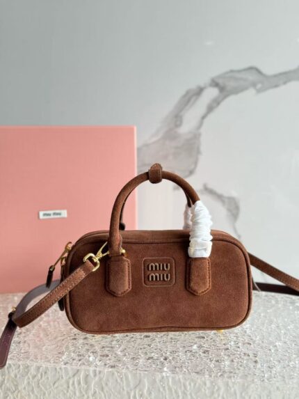 MIUMIU Arcadie Suede Calfskin Bowling Top Handle Bag  Crossbody Bag