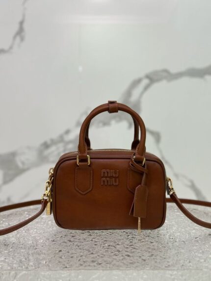 MIUMIU New Arrival   Too Pretty Bowling Bag Cognac color